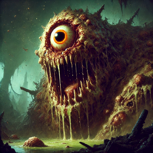 File:DALL·E 2024-08-19 14.14.14 - A newly awakened Great Unclean One, a monstrous demon serving Nurgle, the Chaos God of decay and disease. The creature has a single giant, glowing eye.webp
